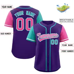 Purple Aqua and Pink Raglan Sleeves Baseball Jersey 2