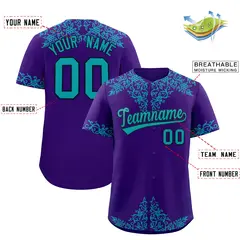 Purple Aqua Baroque Style Baseball Jersey 2