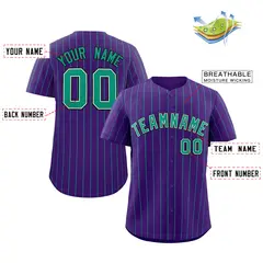 Purple Aqua-Black Stripe Fashion Baseball Jersey 2