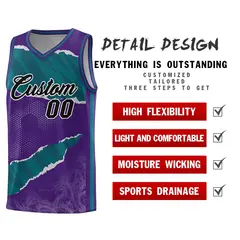 Purple Aqua-Black Tear Graffiti Basketball Jersey 2
