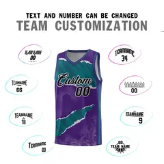 Purple Aqua-Black Tear Graffiti Basketball Jersey 4