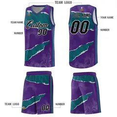 Purple Aqua-Black Tear Graffiti Basketball Jersey 5
