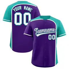 Purple Aqua Color Block Authentic Baseball Jersey 1
