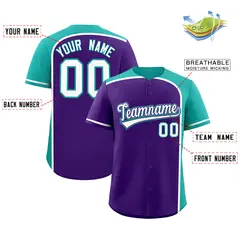 Purple Aqua Color Block Authentic Baseball Jersey 2