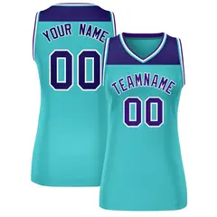 Purple Aqua Color Block Mesh Basketball Jersey For Women