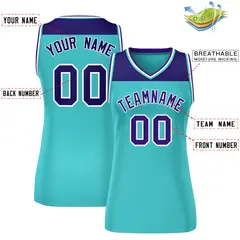 Purple Aqua Color Block Mesh Basketball Jersey For Women 2