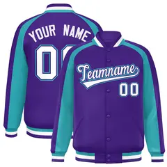 Purple Aqua Color Block Raglan Varsity Letterman Jacket 1
