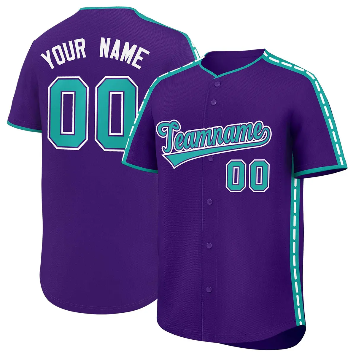 Purple Aqua Color Block Side Dotted Line Baseball Jersey