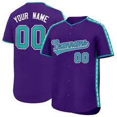 Purple Aqua Color Block Side Dotted Line Baseball Jersey 1