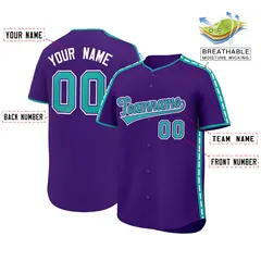 Purple Aqua Color Block Side Dotted Line Baseball Jersey 2