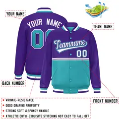 Purple Aqua Color Block Varsity Full-Snap Letterman Jacket 2