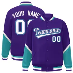 Purple Aqua Color Block Varsity Letterman Baseball Jacket 1