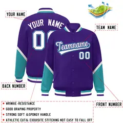 Purple Aqua Color Block Varsity Letterman Baseball Jacket 2