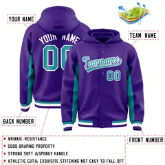 Purple Aqua Color Block Varsity Letterman Jacket Hoodie 4