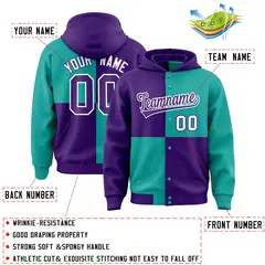 Purple Aqua Color Block Varsity Letterman Jacket Hoodie 4