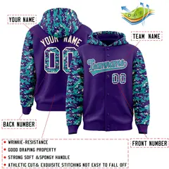 Purple Aqua-Cream Raglan Sleeves Camo Varsity Full-Snap Letterman Jacket 4