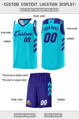 Purple Aqua Double Side Sets Basketball Jersey 4