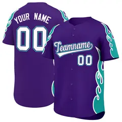 Purple Aqua Flame Outline Side Pattern Baseball Jersey 1