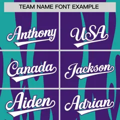 Purple Aqua Flame Pattern Authentic Pullover Baseball Jersey 3