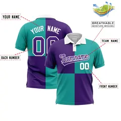 Purple Aqua Four Squares Performance Polo Shirt 2