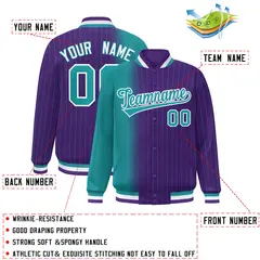 Purple Aqua Gradient Pinstripe Varsity Full-Snap Letterman Baseball Jacket 2