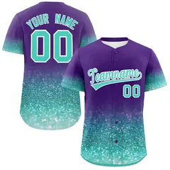 Purple Aqua Gradient Sparkle-Effect Baseball Jersey 1