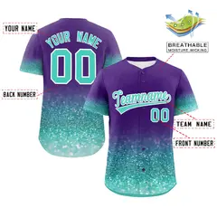 Purple Aqua Gradient Sparkle-Effect Baseball Jersey 2