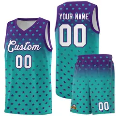 Purple Aqua Gradient Star Pattern Basketball Jersey Sets 1