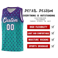 Purple Aqua Gradient Star Pattern Basketball Jersey Sets 2