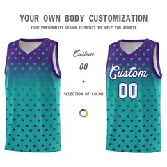 Purple Aqua Gradient Star Pattern Basketball Jersey Sets 3