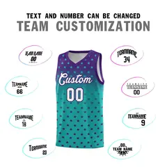 Purple Aqua Gradient Star Pattern Basketball Jersey Sets 4