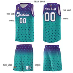 Purple Aqua Gradient Star Pattern Basketball Jersey Sets 5