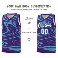 Purple Aqua Graffiti Fluids Style Basketball Jersey Sets 3