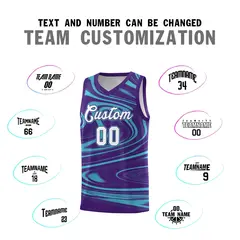 Purple Aqua Graffiti Fluids Style Basketball Jersey Sets 4
