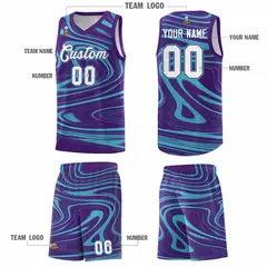 Purple Aqua Graffiti Fluids Style Basketball Jersey Sets 5