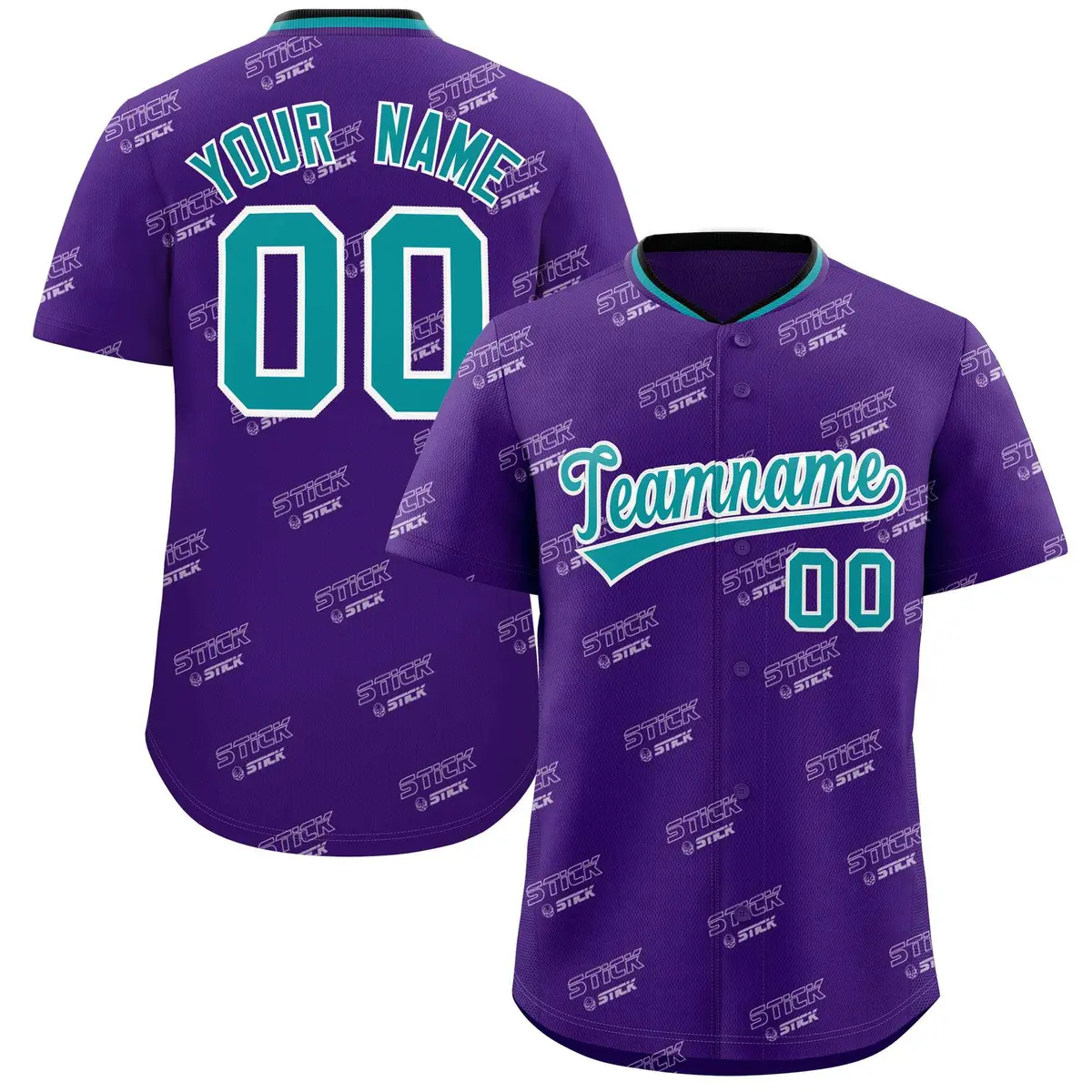 Purple Aqua Graffiti Full Button Baseball Jersey