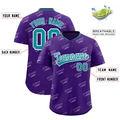 Purple Aqua Graffiti Full Button Baseball Jersey 2