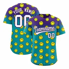 Purple Aqua Graffiti Gradient Smile Baseball Jersey 1