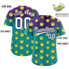 Purple Aqua Graffiti Gradient Smile Baseball Jersey 2