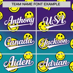Purple Aqua Graffiti Gradient Smile Baseball Jersey 3
