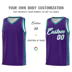 Purple Aqua Indians Pattern Basketball Uniform Jersey 3