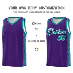 Purple Aqua Indians Pattern Basketball Uniform Jersey 3