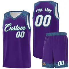 Purple Aqua Indians Print Basketball Uniform Jersey 1