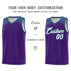 Purple Aqua Indians Print Basketball Uniform Jersey 3