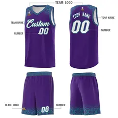 Purple Aqua Indians Print Basketball Uniform Jersey 5
