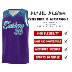 Purple Aqua Indians Print Basketball Uniform Jersey 2
