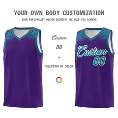 Purple Aqua Indians Print Basketball Uniform Jersey 3