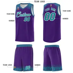 Purple Aqua Indians Print Basketball Uniform Jersey 5