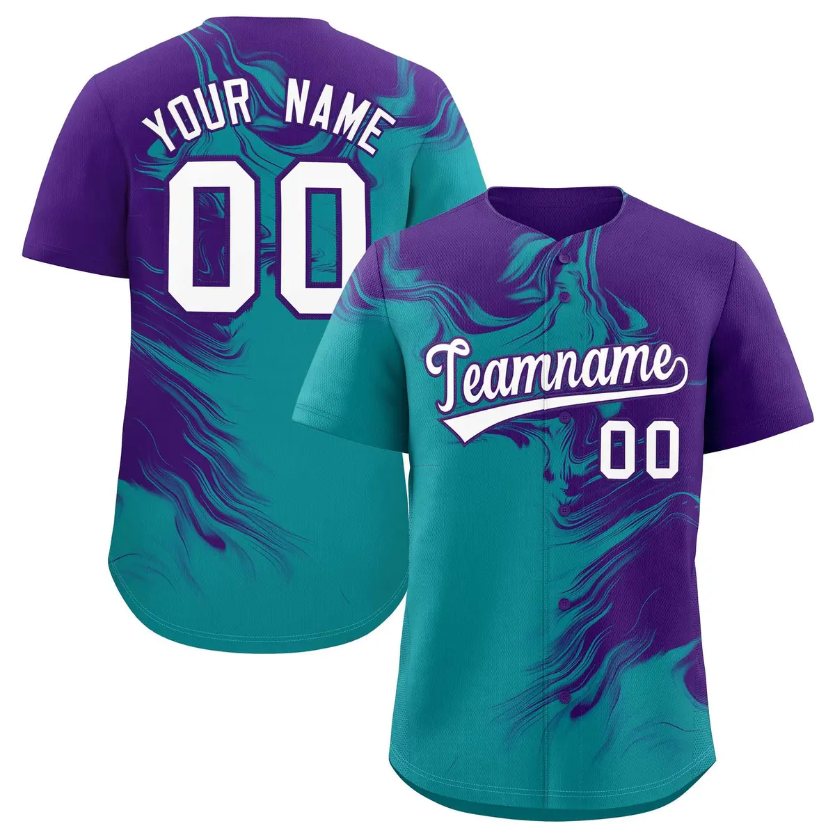 Purple Aqua Ink Pattern Authentic Baseball Jersey