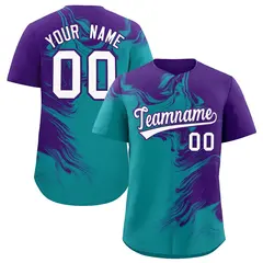 Purple Aqua Ink Pattern Authentic Baseball Jersey 1